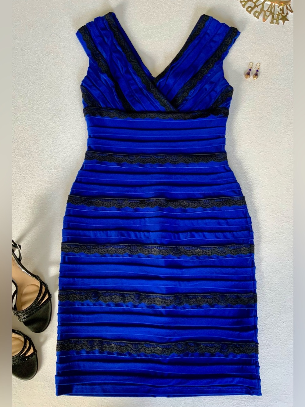 Adrianna Papell Cobalt Blue Black Lace Cocktail Holiday Dress Size 4